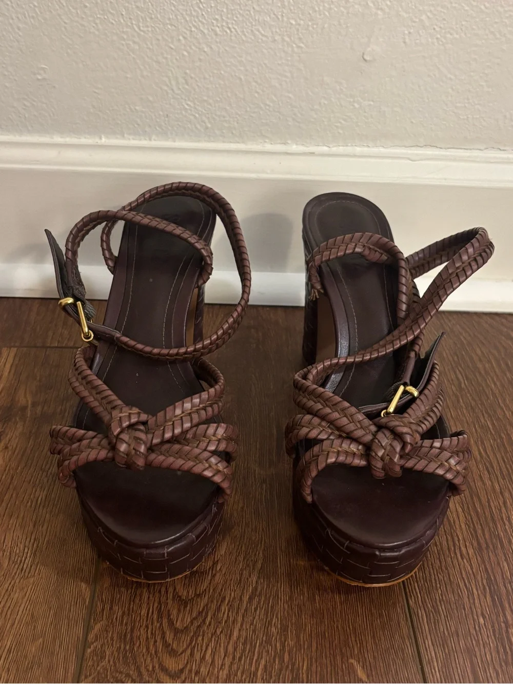 SCHUTZ Kareena Woven Brown Braided Platform Sandals
